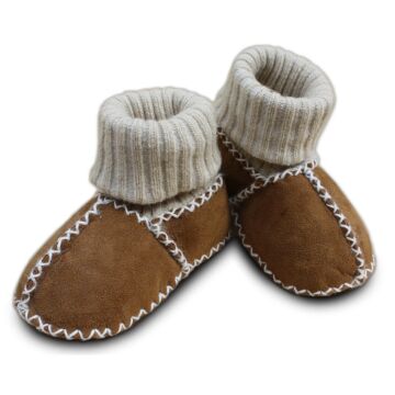 Baby lambskin shoes with knitted cuff - camel