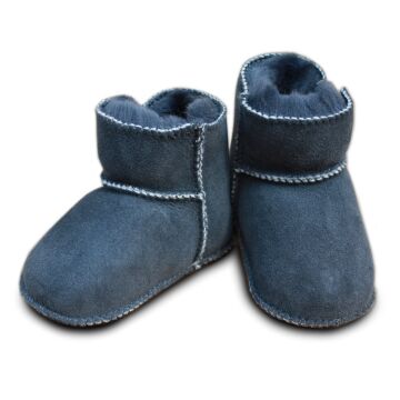 Baby lambskin shoes with velcro closure - midnight blue