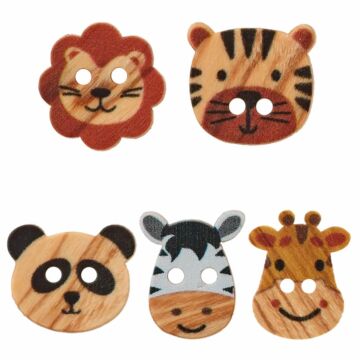 Two-hole wooden buttons with animal motifs
